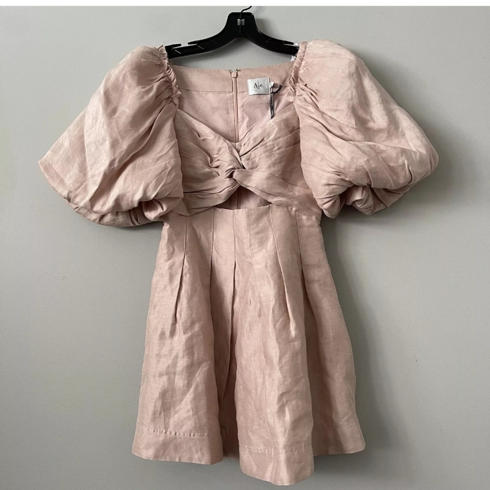 Aje Dusk Knot Puff Sleeve Mini Dress US size 6 AUS 10